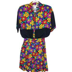 Cristina‎ Retro Floral Shirt M Chic Mod Shorts Preppy Mod Colorful 70s